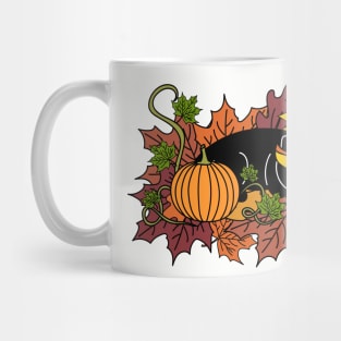 Fall Cat with Autumn Leaves, Sunflower and Pumpkin Mug